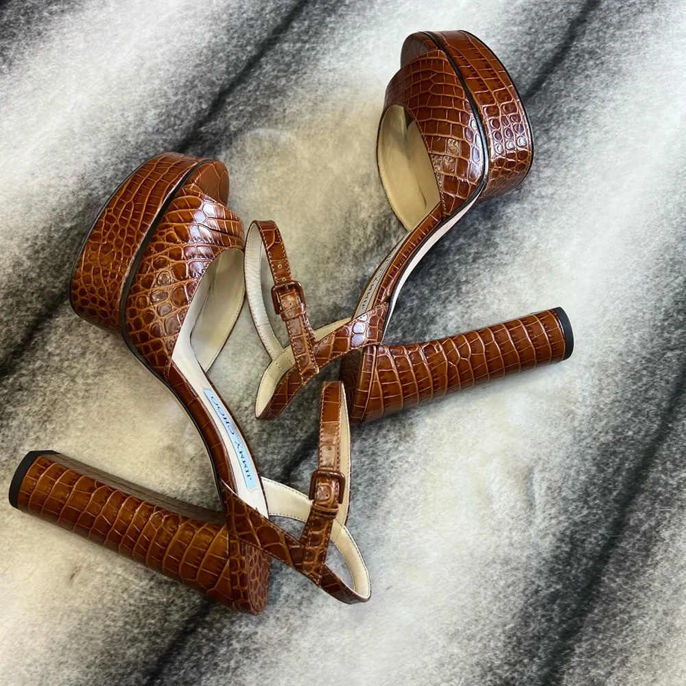 Jimmy Choo Peachy 125 Croc Embossed Leather Platform Sandal Heels